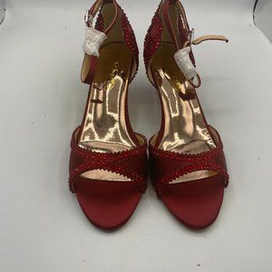 XYD red peep toe sandals rhinestone low heels kitten shoes